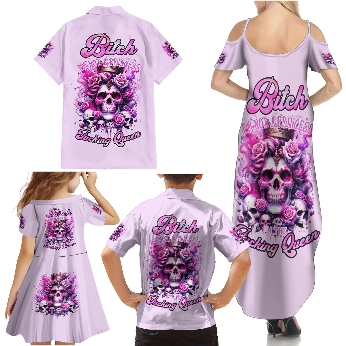 Rose Skull Family Matching Summer Maxi Dress and Hawaiian Shirt Bitch I'm The Fucking Queen - Wonder Print Shop
