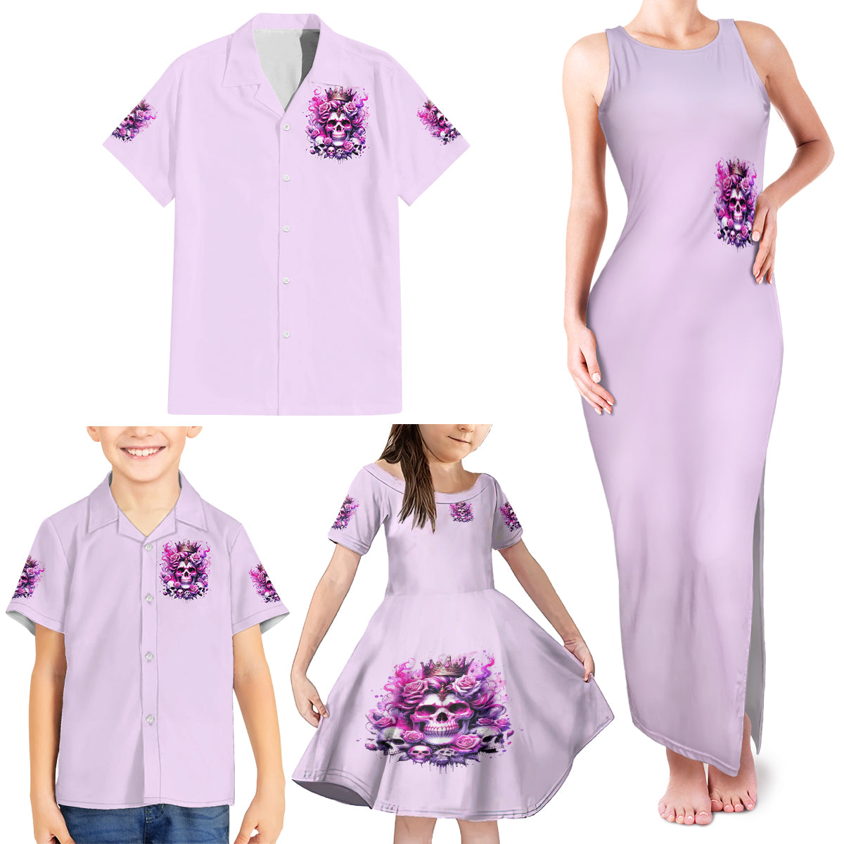 Rose Skull Family Matching Tank Maxi Dress and Hawaiian Shirt Bitch I'm The Fucking Queen - Wonder Print Shop