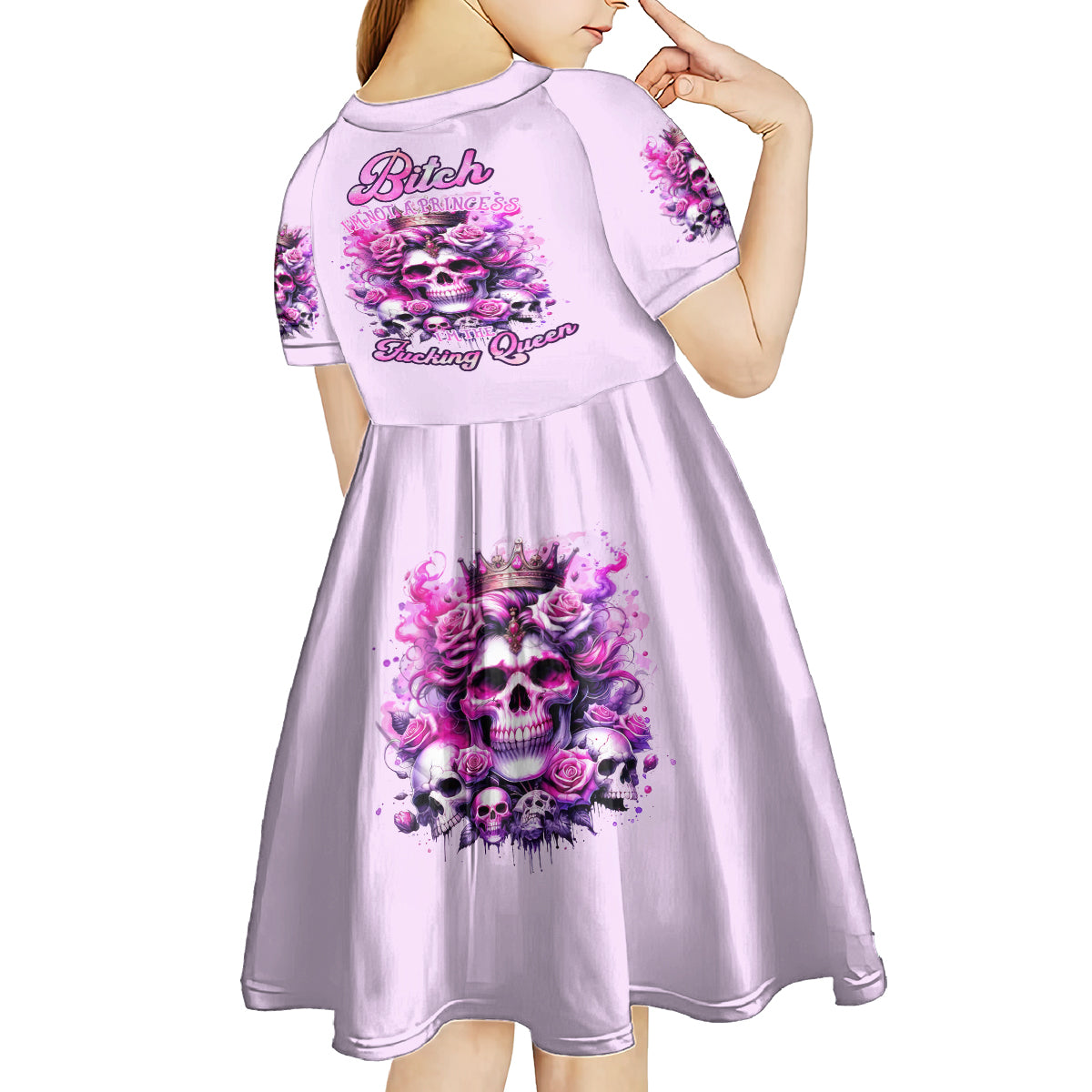 Rose Skull Kid Short Sleeve Dress Bitch I'm The Fucking Queen - Wonder Print Shop