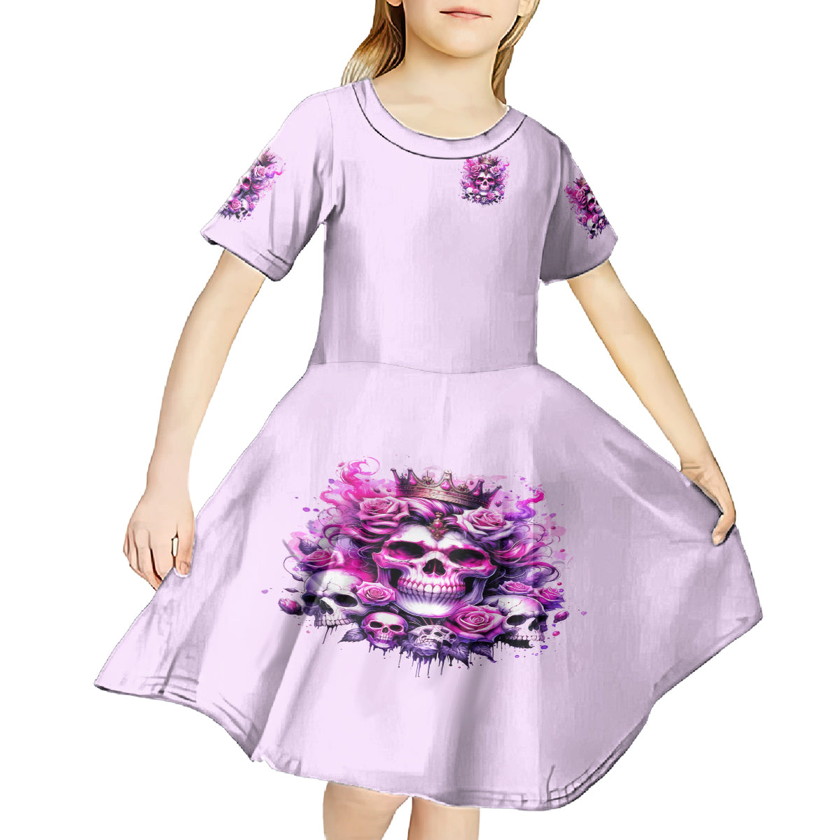 Rose Skull Kid Short Sleeve Dress Bitch I'm The Fucking Queen - Wonder Print Shop