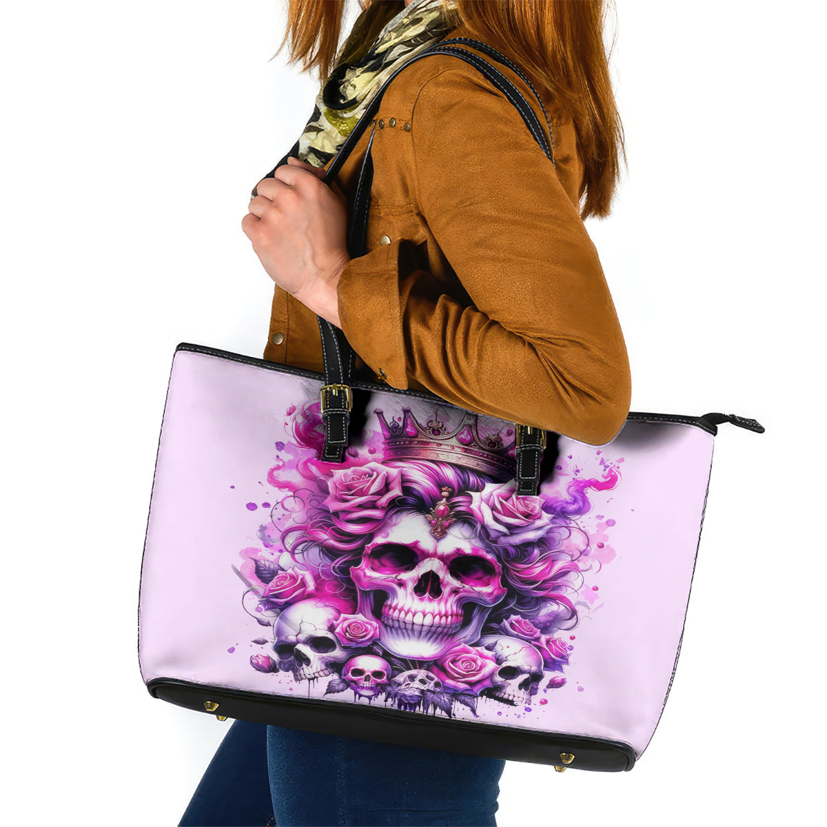 Rose Skull Leather Tote Bag Bitch I'm The Fucking Queen - Wonder Print Shop