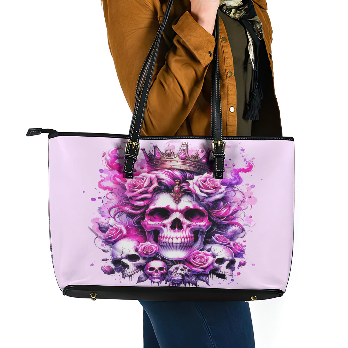Rose Skull Leather Tote Bag Bitch I'm The Fucking Queen - Wonder Print Shop
