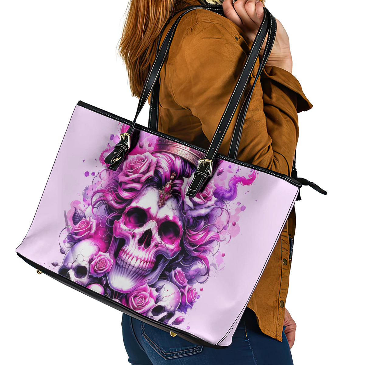 Rose Skull Leather Tote Bag Bitch I'm The Fucking Queen - Wonder Print Shop