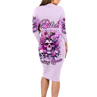 Rose Skull Long Sleeve Bodycon Dress Bitch I'm The Fucking Queen - Wonder Print Shop