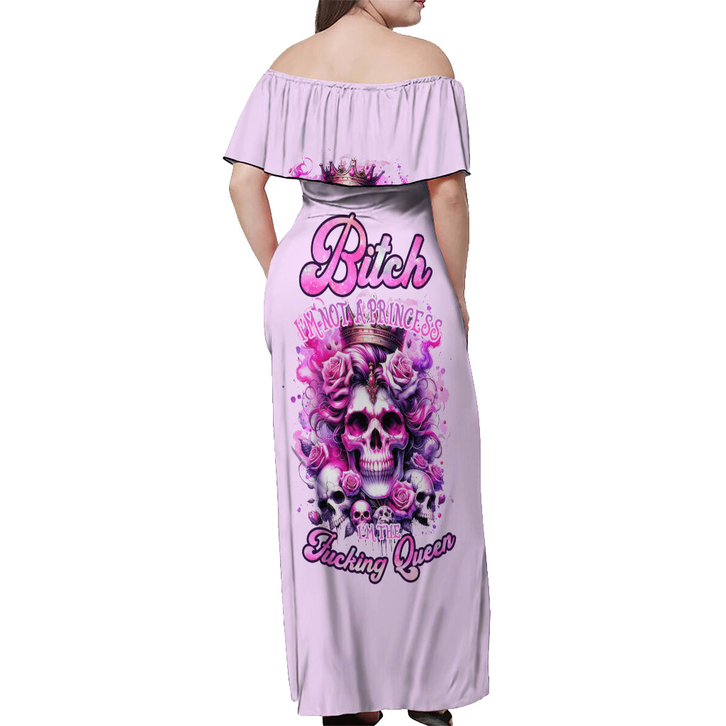 Rose Skull Off Shoulder Maxi Dress Bitch I'm The Fucking Queen - Wonder Print Shop