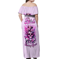 Rose Skull Off Shoulder Maxi Dress Bitch I'm The Fucking Queen - Wonder Print Shop