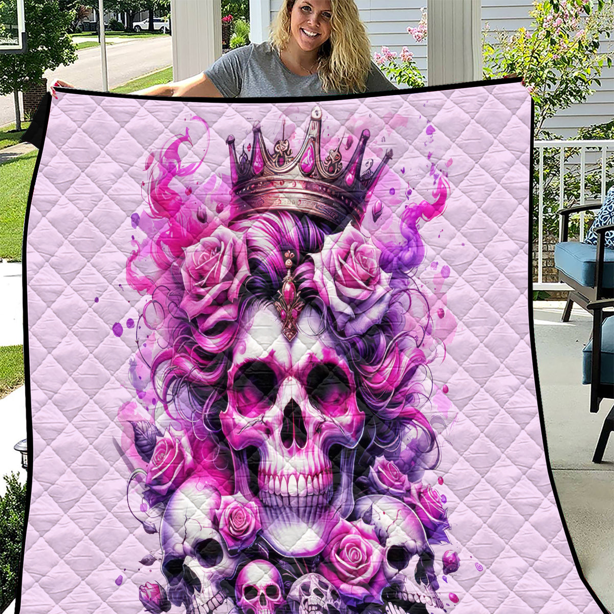 Rose Skull Quilt Bitch I'm The Fucking Queen - Wonder Print Shop
