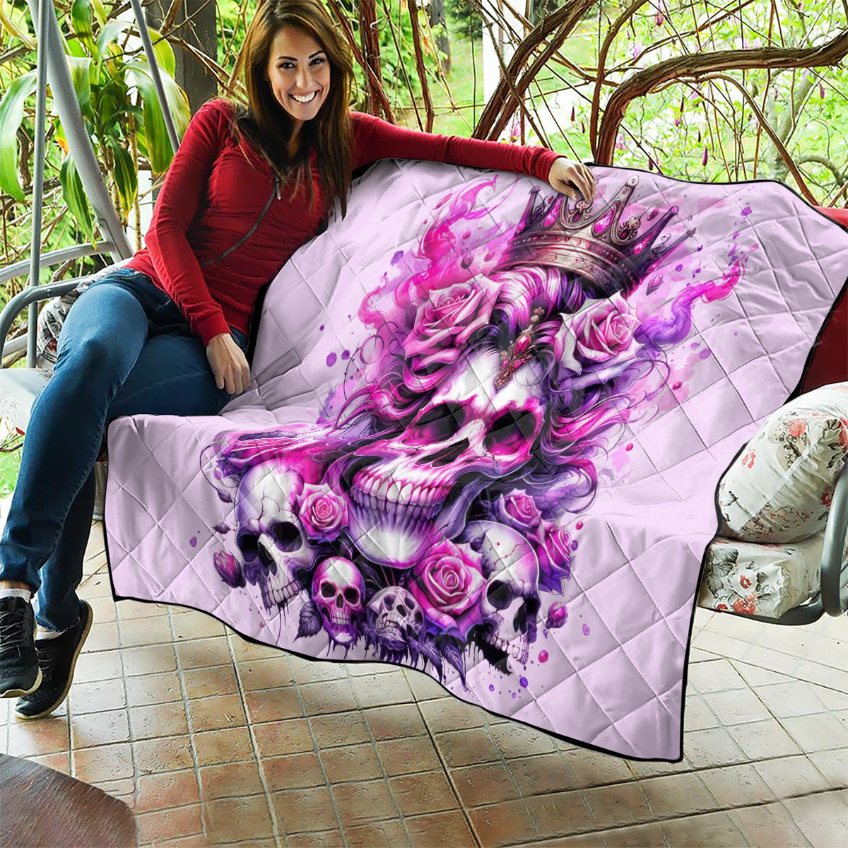 Rose Skull Quilt Bitch I'm The Fucking Queen - Wonder Print Shop