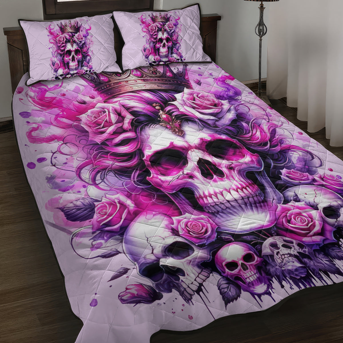 Rose Skull Quilt Bed Set Bitch I'm The Fucking Queen - Wonder Print Shop