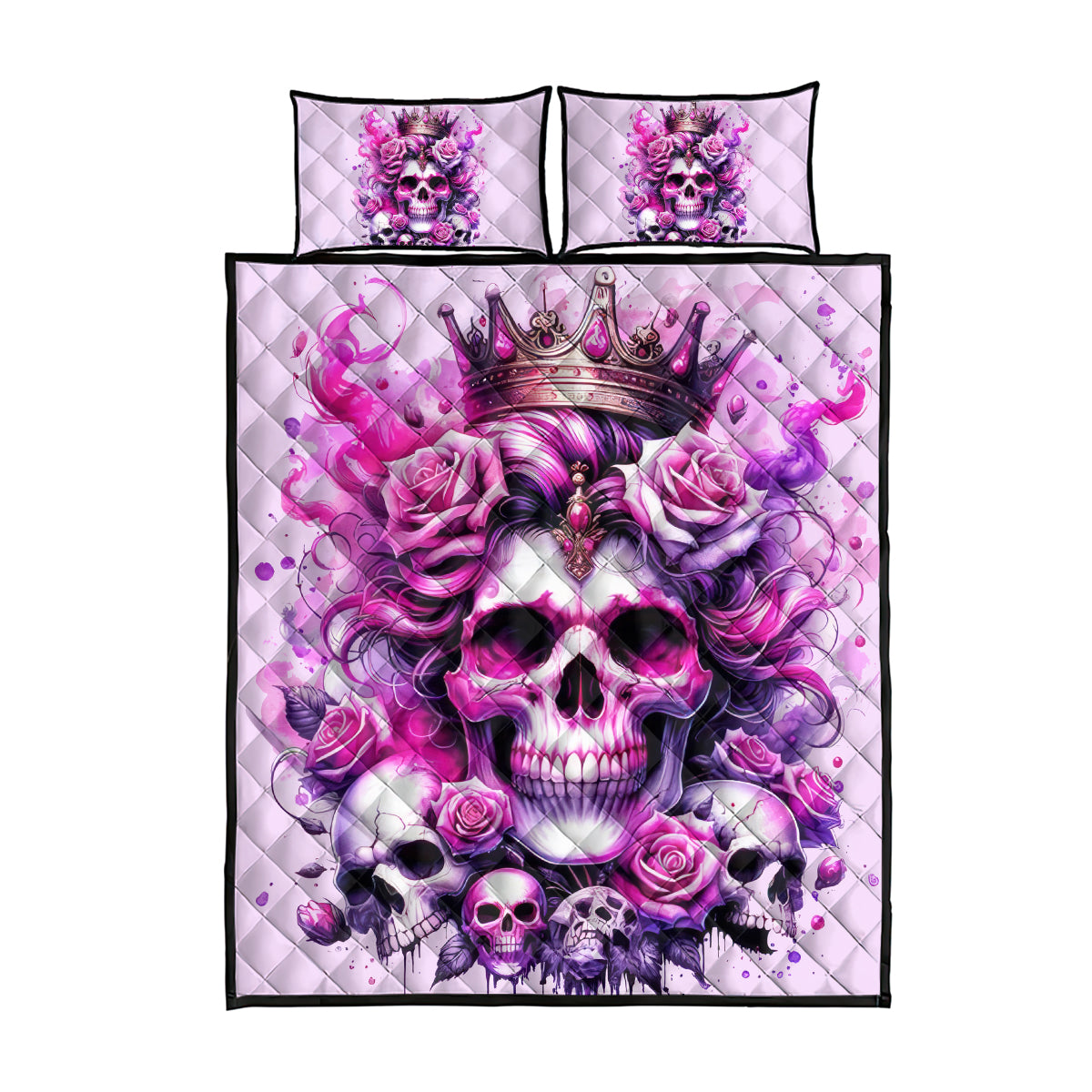 Rose Skull Quilt Bed Set Bitch I'm The Fucking Queen - Wonder Print Shop