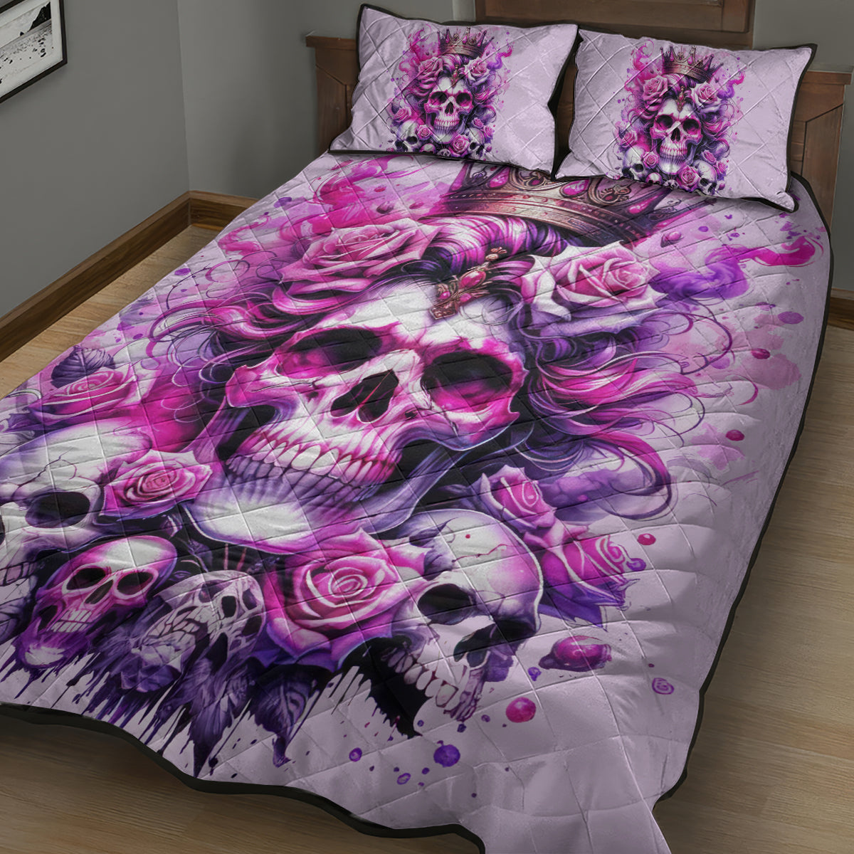 Rose Skull Quilt Bed Set Bitch I'm The Fucking Queen - Wonder Print Shop