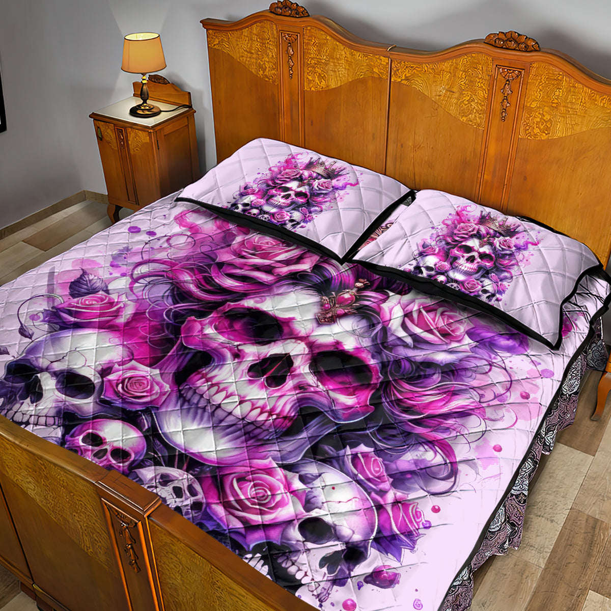 Rose Skull Quilt Bed Set Bitch I'm The Fucking Queen - Wonder Print Shop