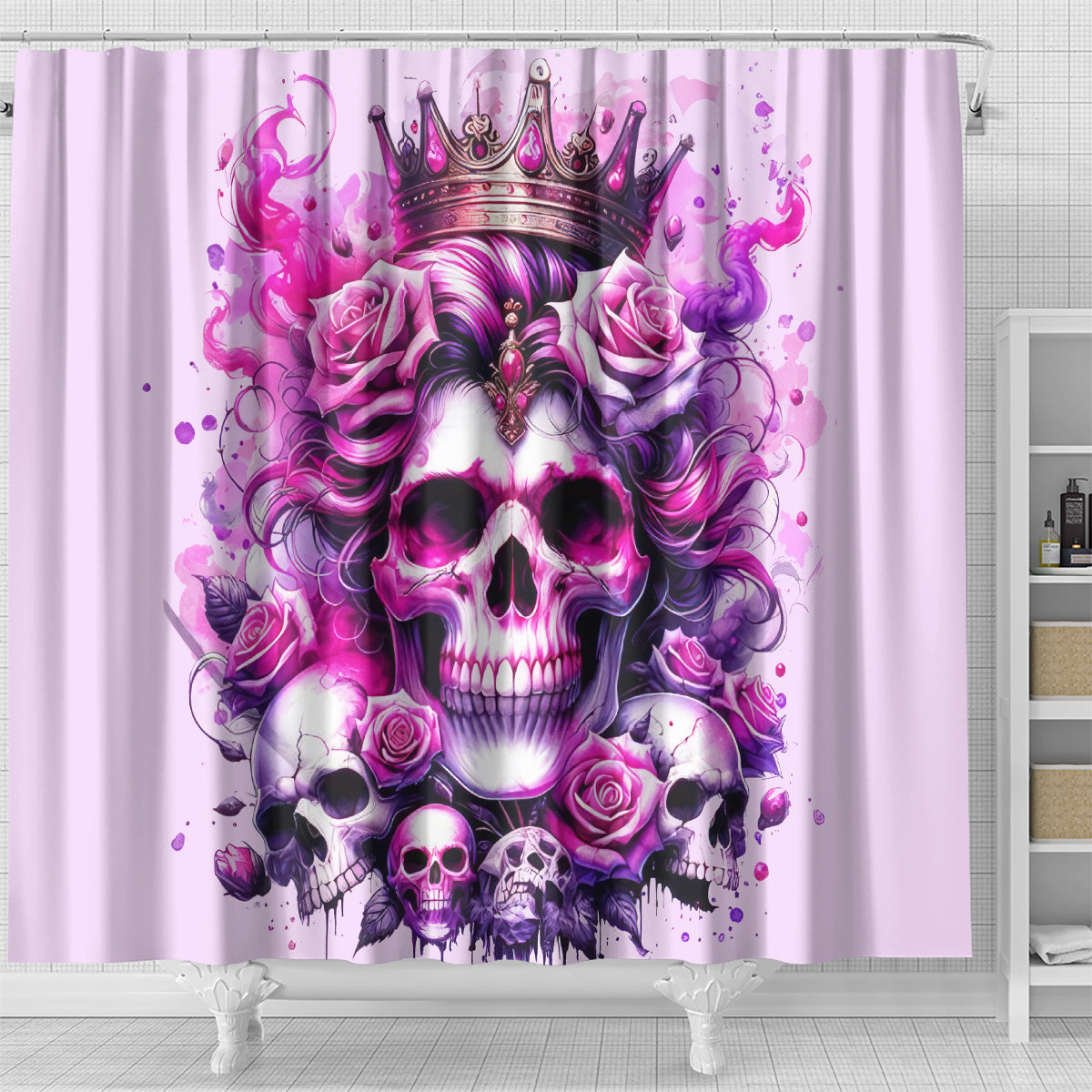 Rose Skull Shower Curtain Bitch I'm The Fucking Queen