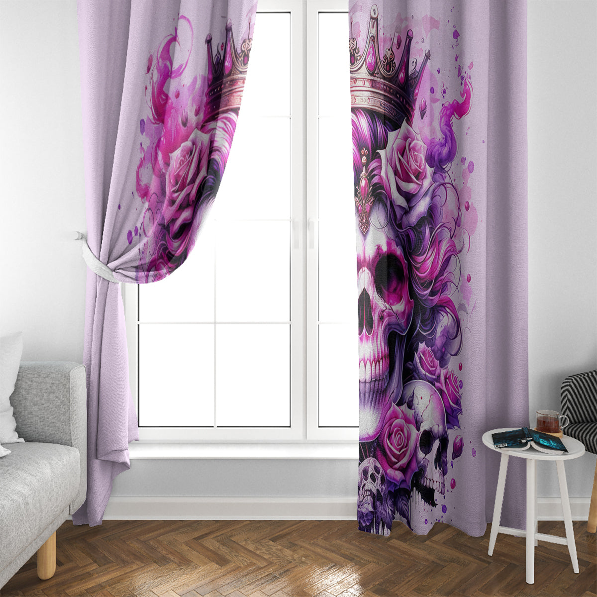 Rose Skull Window Curtain Bitch I'm The Fucking Queen - Wonder Print Shop