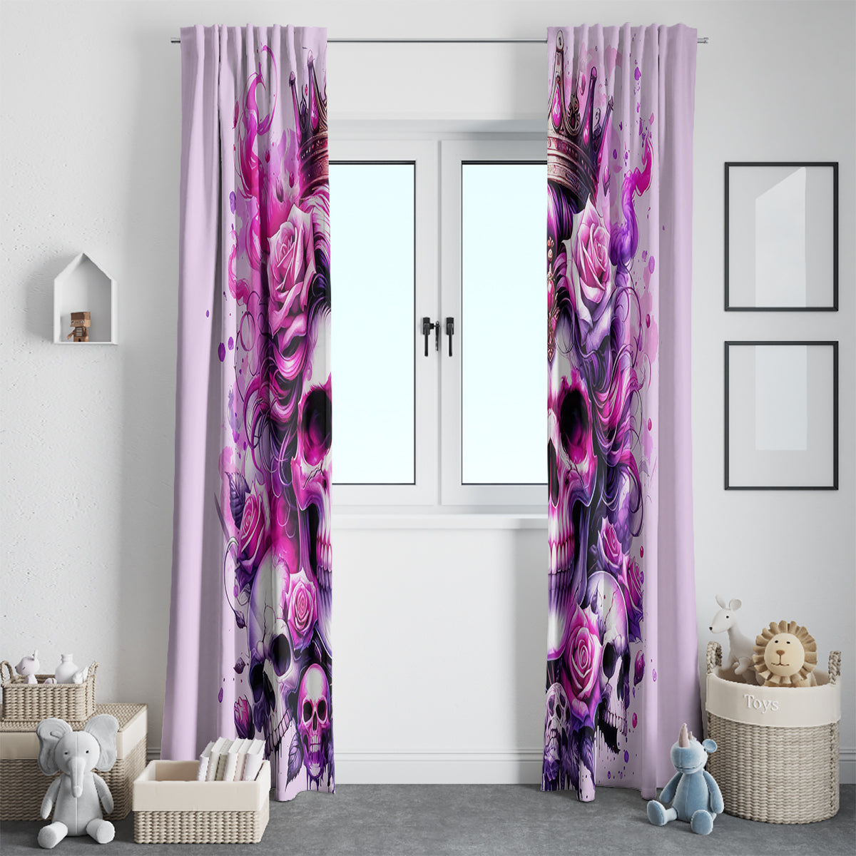 Rose Skull Window Curtain Bitch I'm The Fucking Queen - Wonder Print Shop