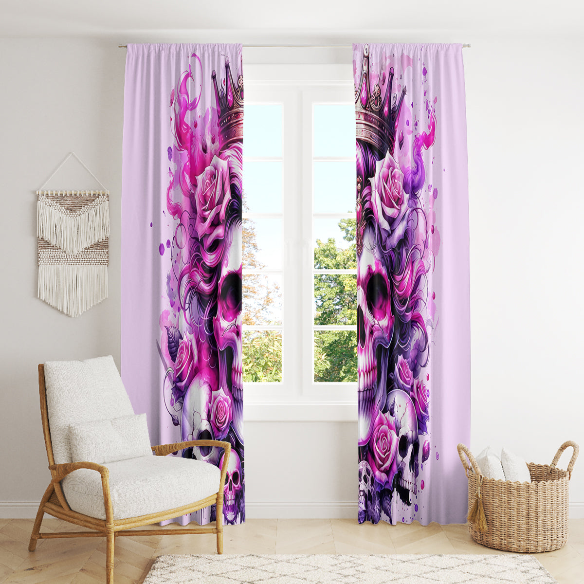 Rose Skull Window Curtain Bitch I'm The Fucking Queen - Wonder Print Shop
