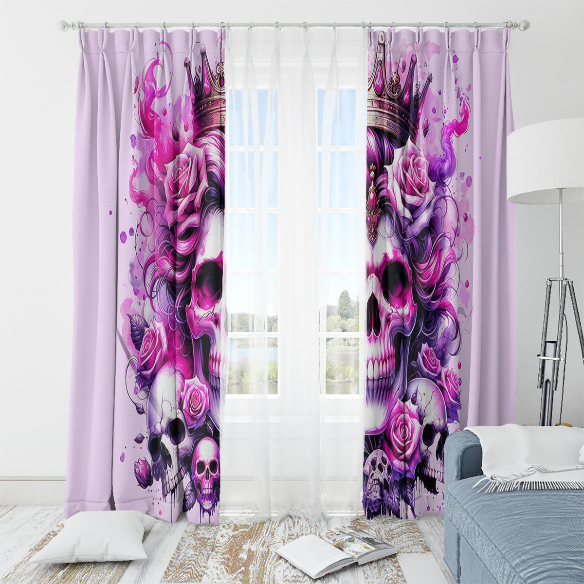 Rose Skull Window Curtain Bitch I'm The Fucking Queen - Wonder Print Shop