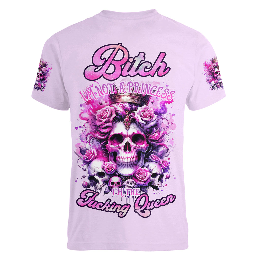 Rose Skull Women V Neck T Shirt Bitch I'm The Fucking Queen - Wonder Print Shop