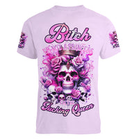 Rose Skull Women V Neck T Shirt Bitch I'm The Fucking Queen - Wonder Print Shop
