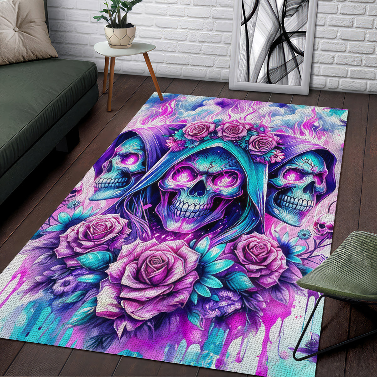 Flower Skull Angel Area Rug Stuck Between IDK IDC and IDGAF - Wonder Print Shop