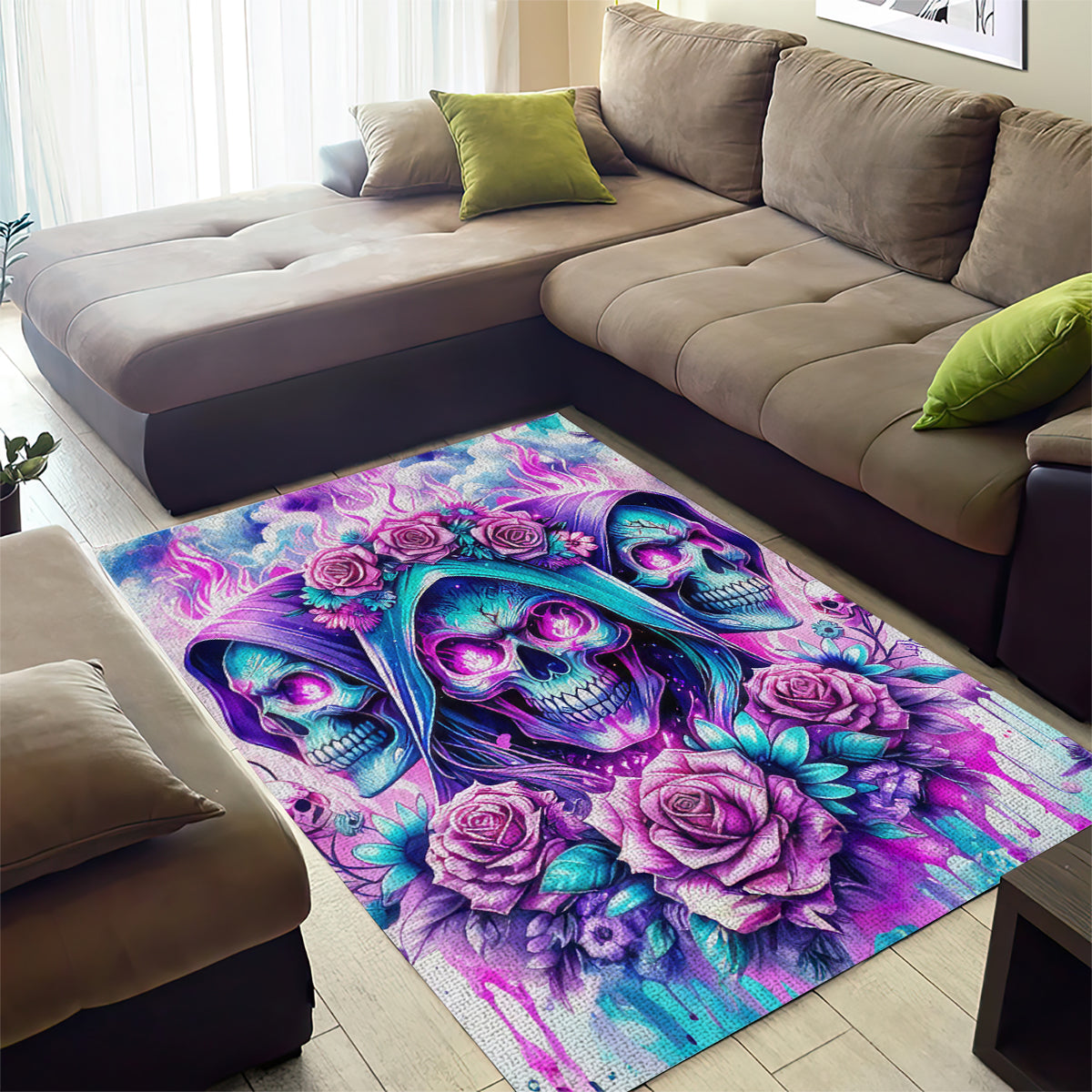 Flower Skull Angel Area Rug Stuck Between IDK IDC and IDGAF - Wonder Print Shop