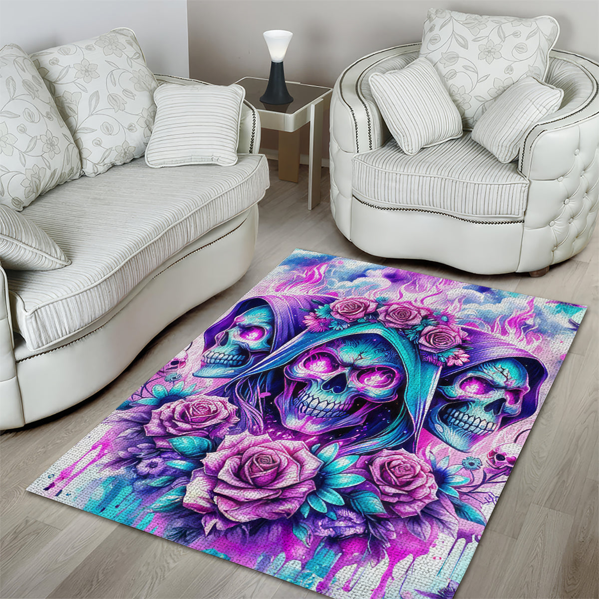 Flower Skull Angel Area Rug Stuck Between IDK IDC and IDGAF - Wonder Print Shop