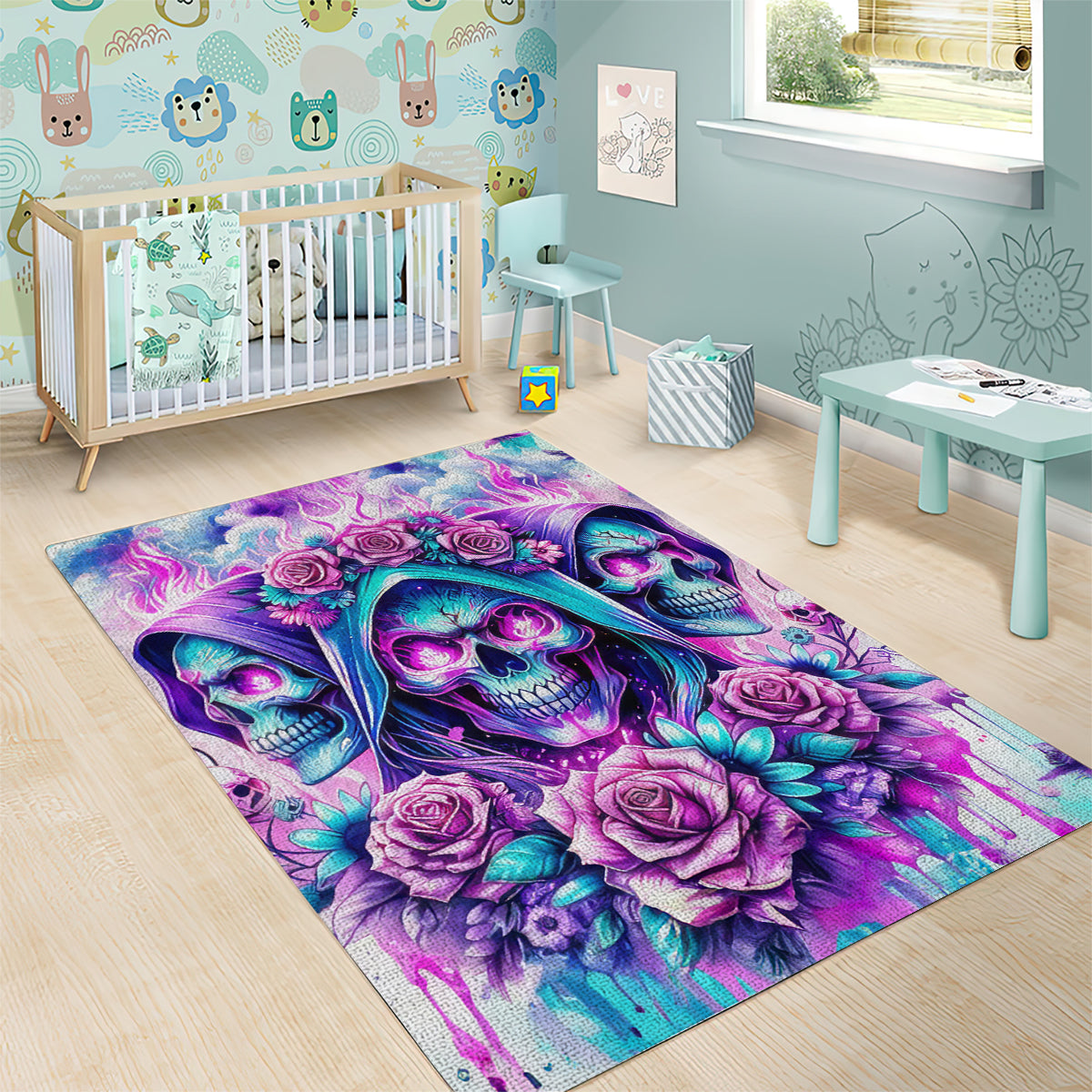 Flower Skull Angel Area Rug Stuck Between IDK IDC and IDGAF - Wonder Print Shop