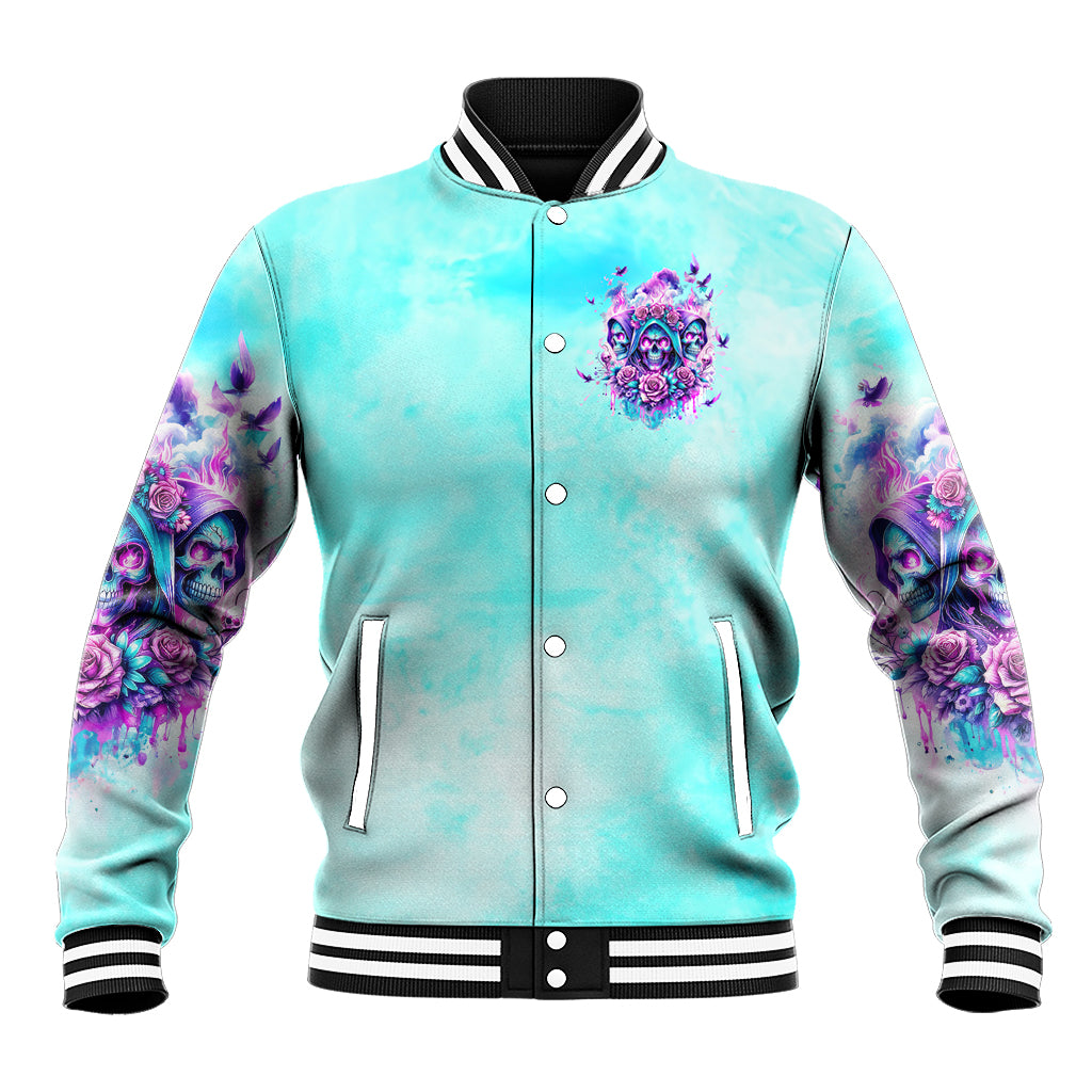 Flower Skull Angel Baseball Jacket Stuck Between IDK IDC and IDGAF - Wonder Print Shop