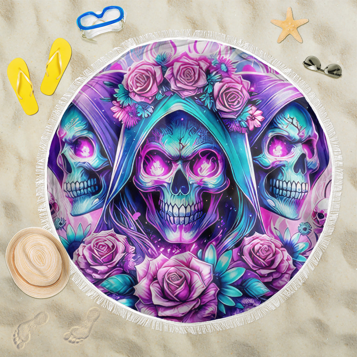 Flower Skull Angel Beach Blanket Stuck Between IDK IDC and IDGAF - Wonder Print Shop