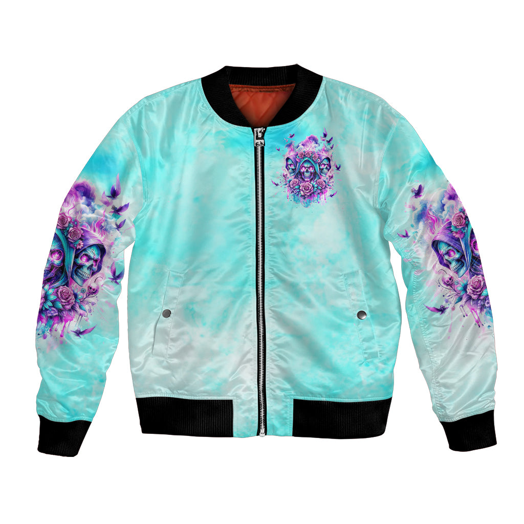 Flower Skull Angel Bomber Jacket Stuck Between IDK IDC and IDGAF - Wonder Print Shop