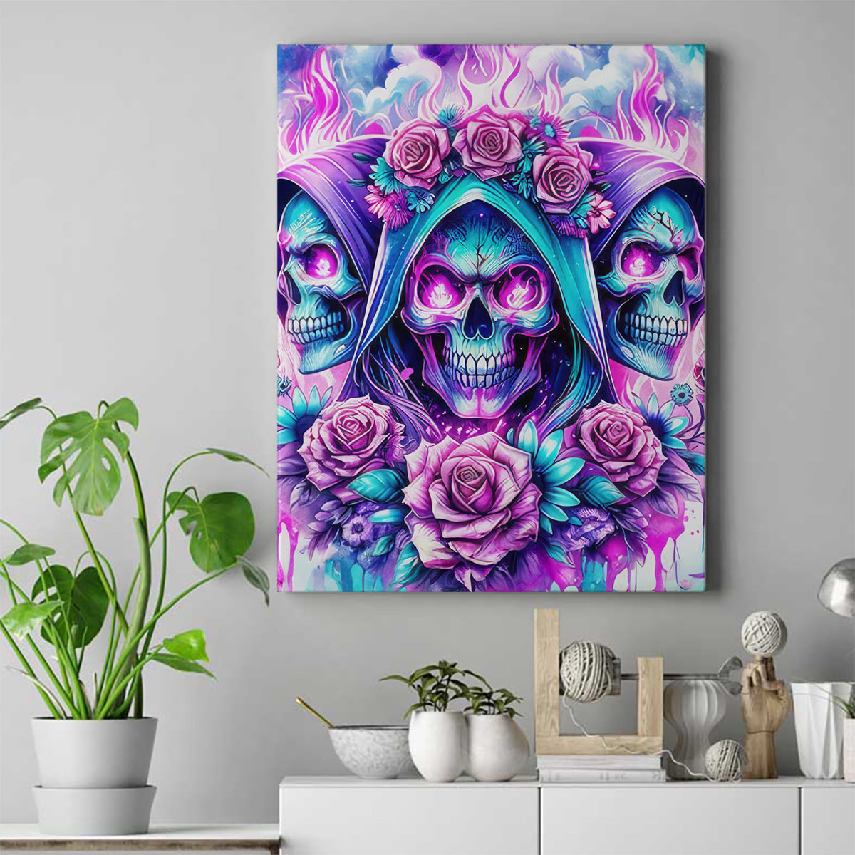 Flower Skull Angel Canvas Wall Art Stuck Between IDK IDC and IDGAF - Wonder Print Shop