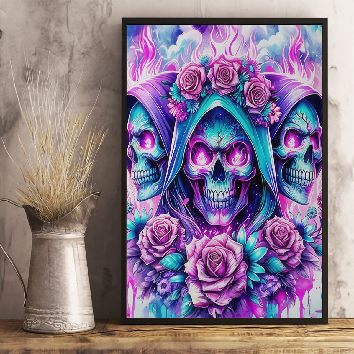Flower Skull Angel Canvas Wall Art Stuck Between IDK IDC and IDGAF - Wonder Print Shop