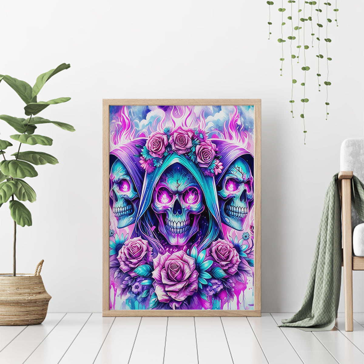 Flower Skull Angel Canvas Wall Art Stuck Between IDK IDC and IDGAF - Wonder Print Shop