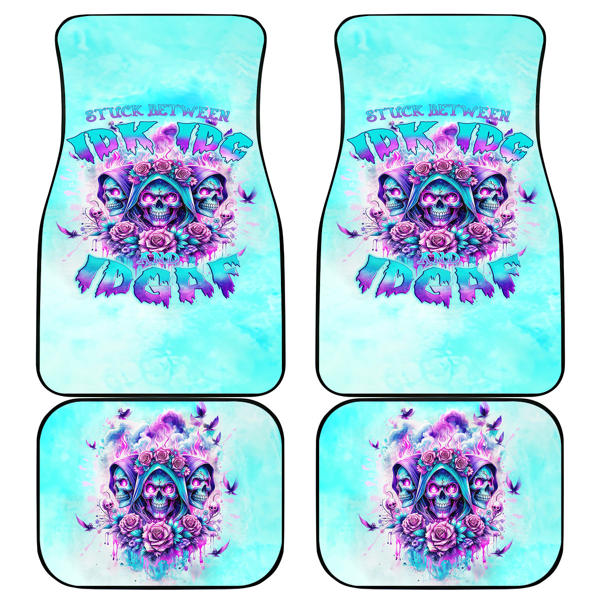 Flower Skull Angel Car Mats Stuck Between IDK IDC and IDGAF - Wonder Print Shop