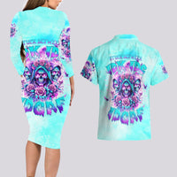 Flower Skull Angel Couples Matching Long Sleeve Bodycon Dress and Hawaiian Shirt Stuck Between IDK IDC and IDGAF - Wonder Print Shop