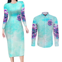 Flower Skull Angel Couples Matching Long Sleeve Bodycon Dress and Long Sleeve Button Shirt Stuck Between IDK IDC and IDGAF - Wonder Print Shop