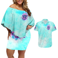 Flower Skull Angel Couples Matching Off Shoulder Short Dress and Hawaiian Shirt Stuck Between IDK IDC and IDGAF - Wonder Print Shop