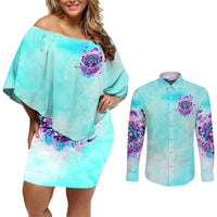 Flower Skull Angel Couples Matching Off Shoulder Short Dress and Long Sleeve Button Shirt Stuck Between IDK IDC and IDGAF - Wonder Print Shop