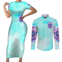 Flower Skull Angel Couples Matching Short Sleeve Bodycon Dress and Long Sleeve Button Shirt Stuck Between IDK IDC and IDGAF - Wonder Print Shop