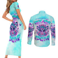 Flower Skull Angel Couples Matching Short Sleeve Bodycon Dress and Long Sleeve Button Shirt Stuck Between IDK IDC and IDGAF - Wonder Print Shop