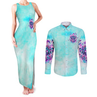 Flower Skull Angel Couples Matching Tank Maxi Dress and Long Sleeve Button Shirt Stuck Between IDK IDC and IDGAF - Wonder Print Shop