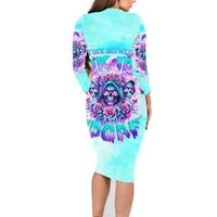 Flower Skull Angel Family Matching Long Sleeve Bodycon Dress and Hawaiian Shirt Stuck Between IDK IDC and IDGAF - Wonder Print Shop