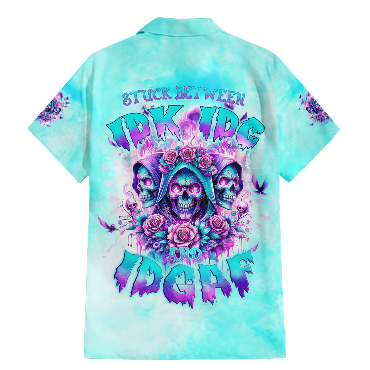 Flower Skull Angel Family Matching Mermaid Dress and Hawaiian Shirt Stuck Between IDK IDC and IDGAF - Wonder Print Shop