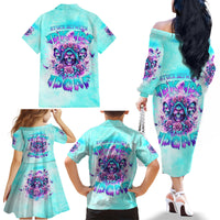 Flower Skull Angel Family Matching Off Shoulder Long Sleeve Dress and Hawaiian Shirt Stuck Between IDK IDC and IDGAF - Wonder Print Shop