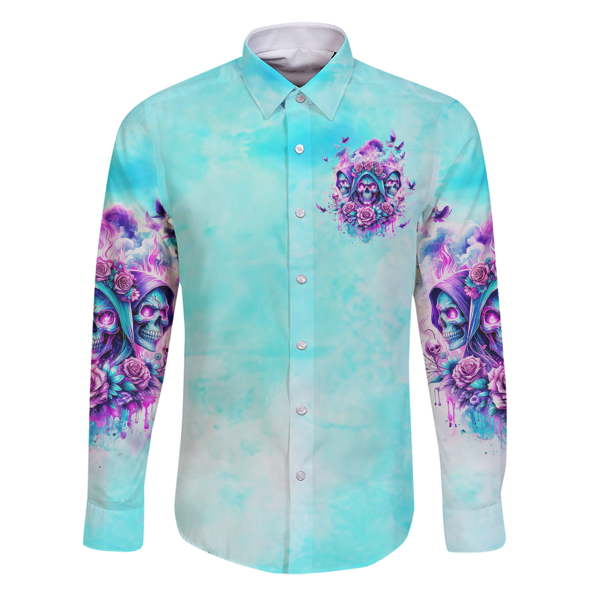 Flower Skull Angel Family Matching Off Shoulder Long Sleeve Dress and Hawaiian Shirt Stuck Between IDK IDC and IDGAF - Wonder Print Shop