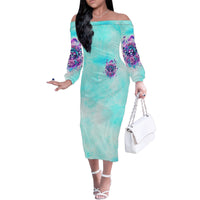 Flower Skull Angel Family Matching Off Shoulder Long Sleeve Dress and Hawaiian Shirt Stuck Between IDK IDC and IDGAF - Wonder Print Shop