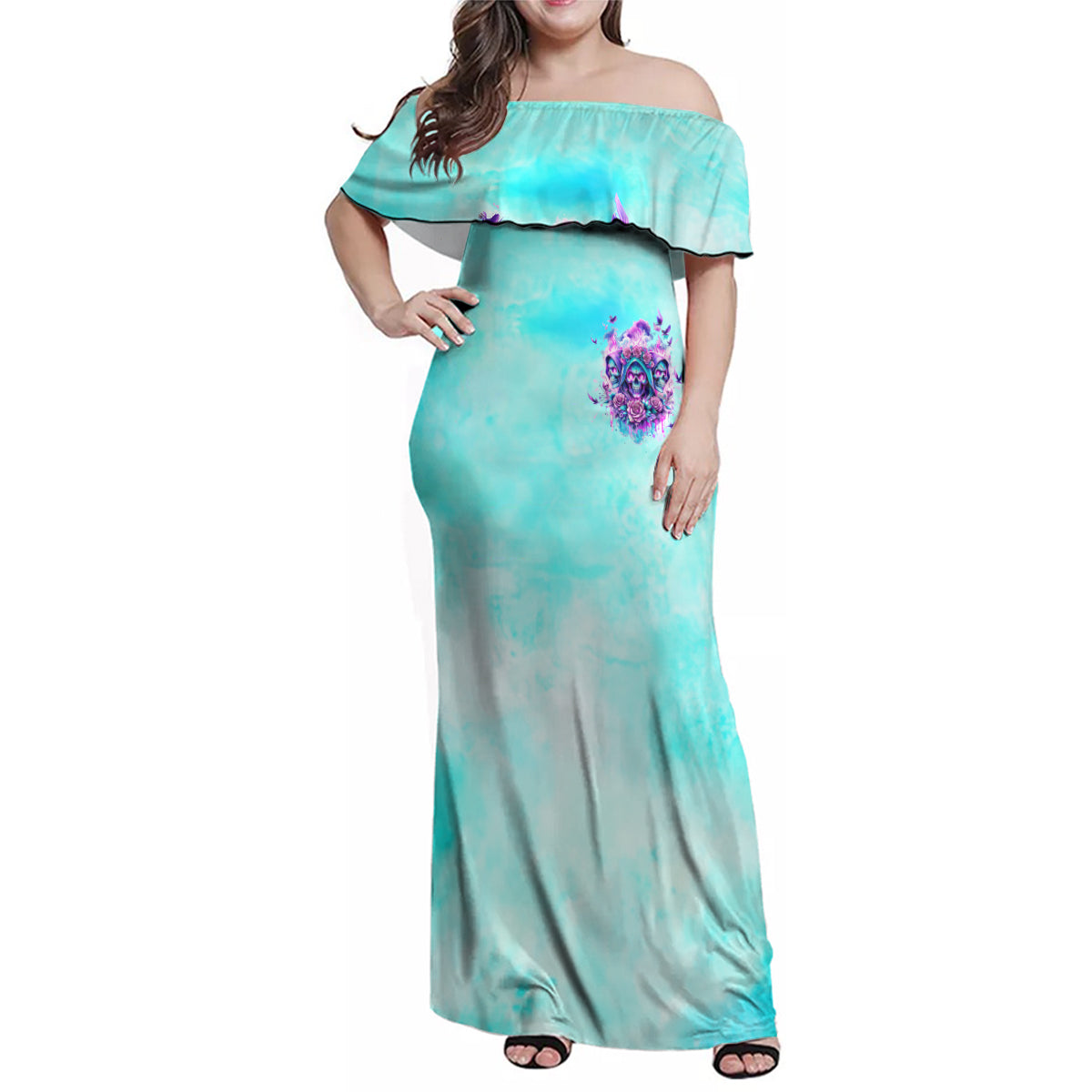 Flower Skull Angel Family Matching Off Shoulder Maxi Dress and Hawaiian Shirt Stuck Between IDK IDC and IDGAF - Wonder Print Shop