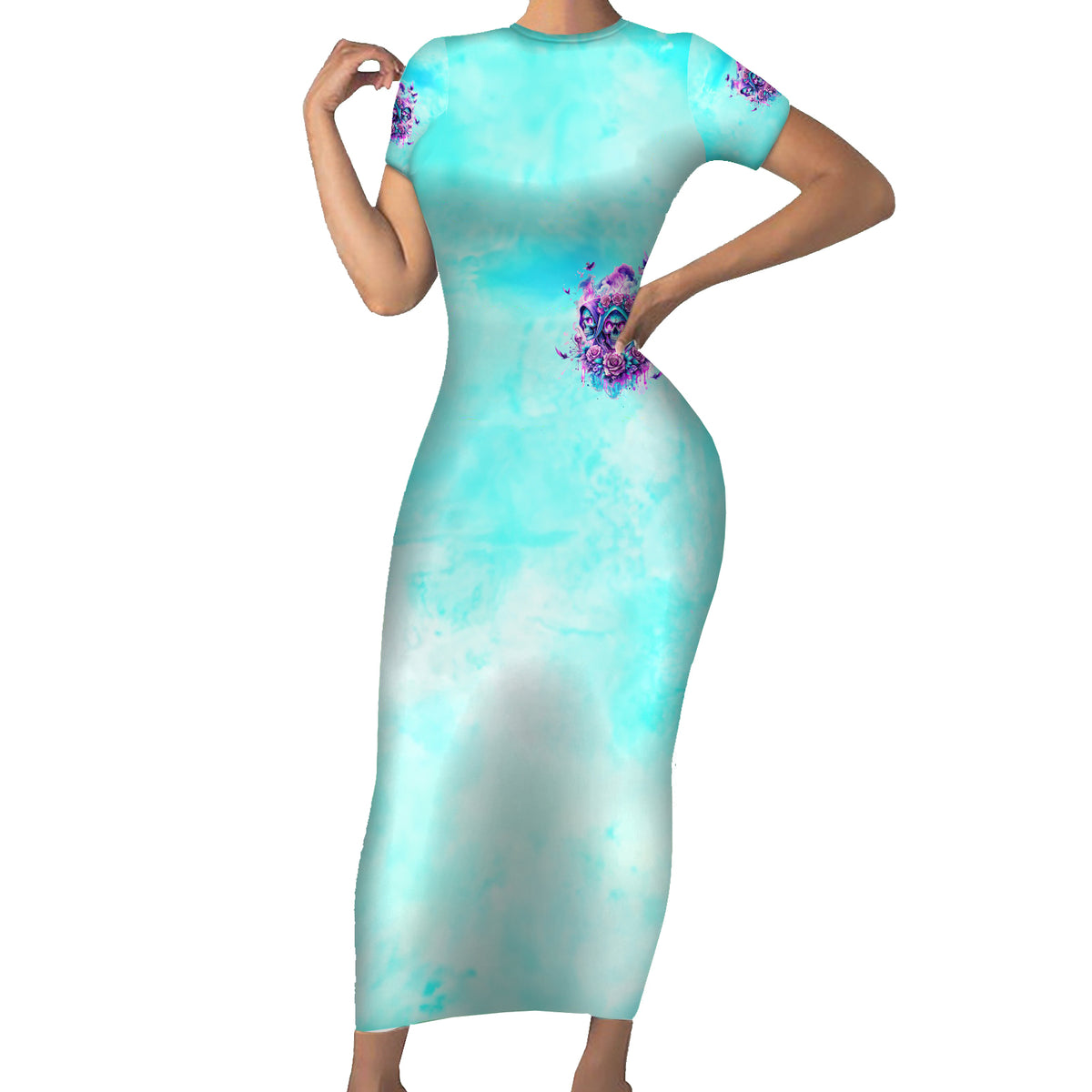 Flower Skull Angel Family Matching Short Sleeve Bodycon Dress and Hawaiian Shirt Stuck Between IDK IDC and IDGAF - Wonder Print Shop