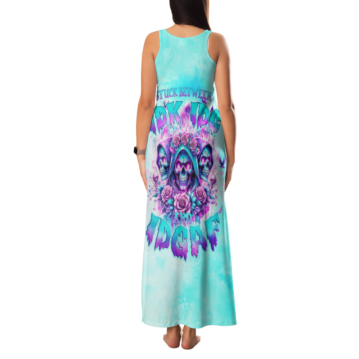 Flower Skull Angel Family Matching Tank Maxi Dress and Hawaiian Shirt Stuck Between IDK IDC and IDGAF - Wonder Print Shop