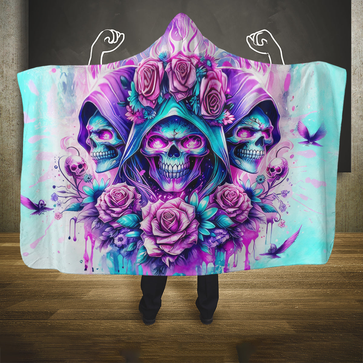 Flower Skull Angel Hooded Blanket Stuck Between IDK IDC and IDGAF